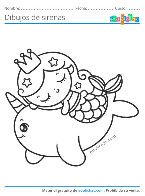 Sirenas para Colorear. Descargar Dibujos de Sirenas en PDF Gratis
