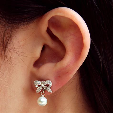 Sterling Silver Bow Earrings With Pearl Drop Eve S Addiction