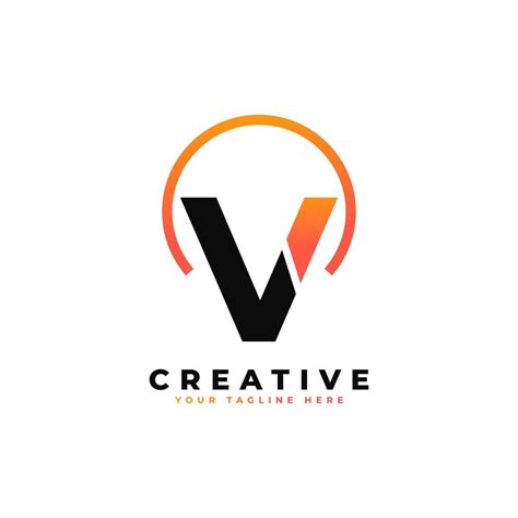 Letter V Logo Design With Black Orange Color And Circle Cool Modern