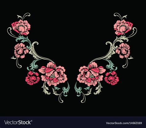 Floral Neck Embroidery Design In Baroque Style Vector Image