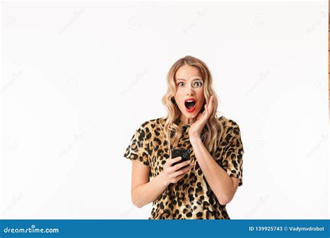 Portrait Of An Attractive Shocked Young Blonde Woman Stock Image Image Of Modern Person