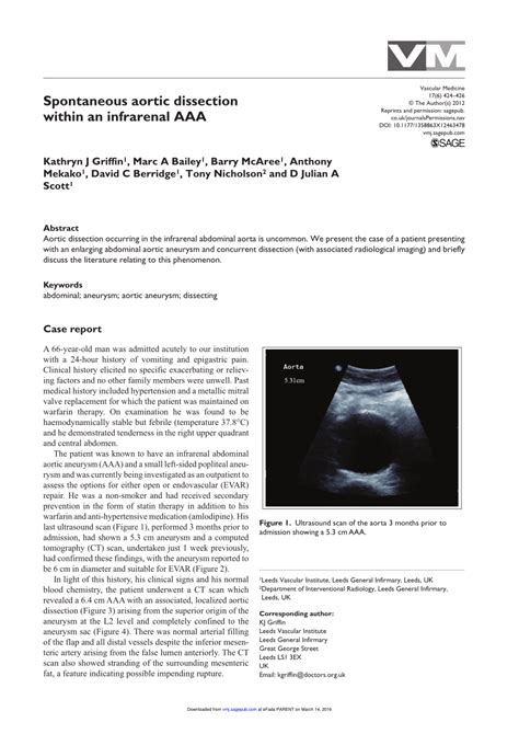 Pdf Spontaneous Aortic Dissection Within An Infrarenal Aaa