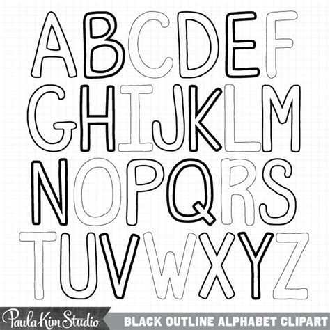 Black Outline Alphabet Clipart Letters Clip Art Instant Etsy