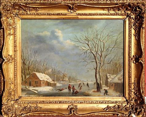 Dutch School 19th Century Winter Landscape With Figures On A Frozen