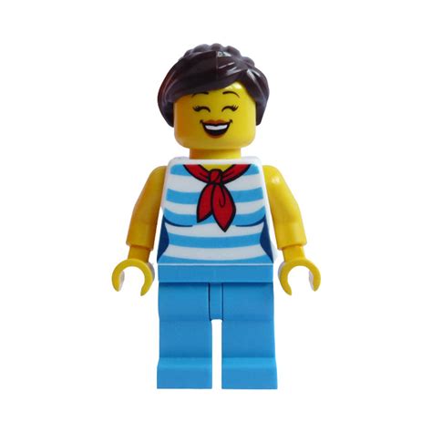 Lego Woman In Dark Azure Striped Shirt Minifigure Brick Owl Lego