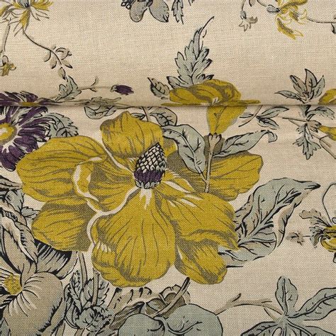 100 Linen Fabric 200gsm Print Yellow Floral Prewashed For Etsy