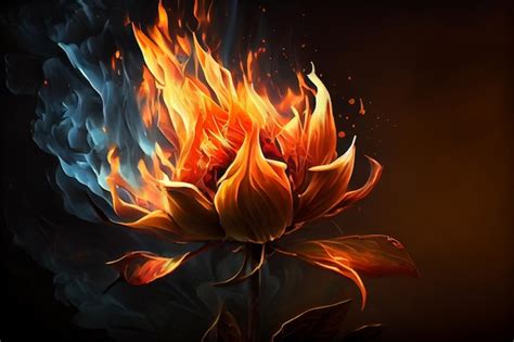 Premium Ai Image Fire Flower On A Dark Background Ai Generated