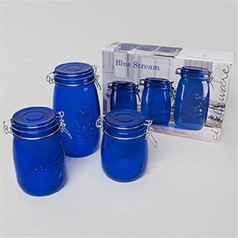 Circleware Embossed Colored Hermetic Canister Jar 3 Piece Set Blue