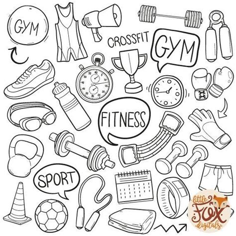 FITNESS Doodle Vector Icons Bodybuild GYM Fitness Crossfit Etsy Doodle Icon Sketch Book