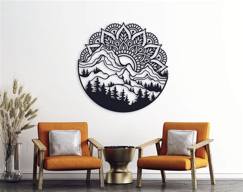 Mountain Metal Wall Art Mandala Metal Wall Art Yoga Wall Etsy