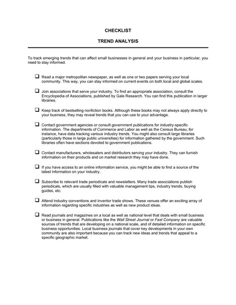 Checklist Trend Analysis Template By Business In A Box