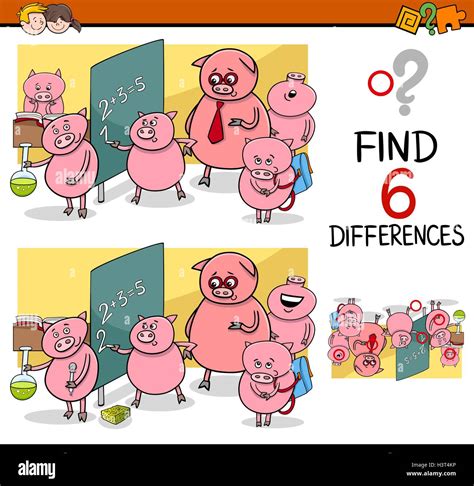 Cartoon Illustration Of Finding Differences Educational Activity Game