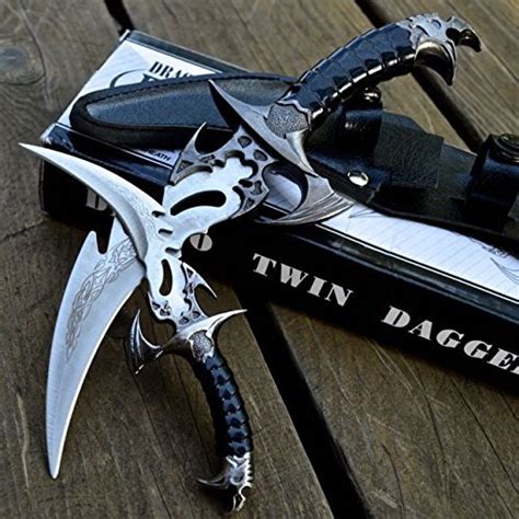 Moon Knives 2pc Fantasy Claw Fixed Blade Knife Twin Dagger Set Draco W