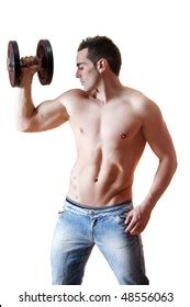 Sexy Muscled Man Holding Dumbell Stock Photo Shutterstock
