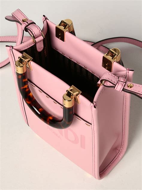 Fendi Sunshine Mini Leather Bag With Logo Pink Mini Bag Fendi