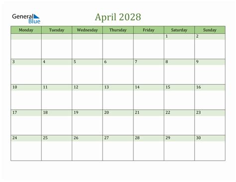 Fillable April 2028 Calendar