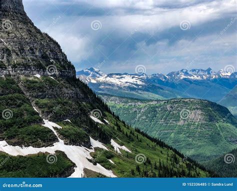 Rocky Snowy Mountains At Glacier National Park In Montana Stock Image