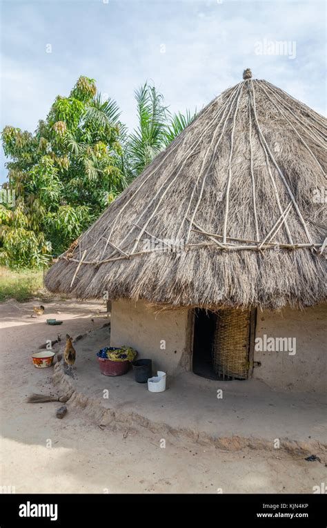Beautiful Traditional Thatched Round Mud And Clay Hut In Rural Village