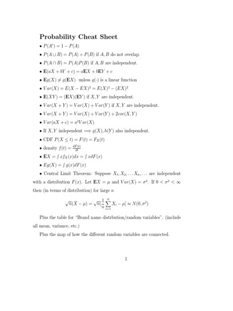 Probability Cheat Sheet Pdf