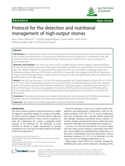 • discuss rationale for the medications commonly used in the management of highoutput ostomy/sbs. (PDF) Protocol for the detection and nutritional ...