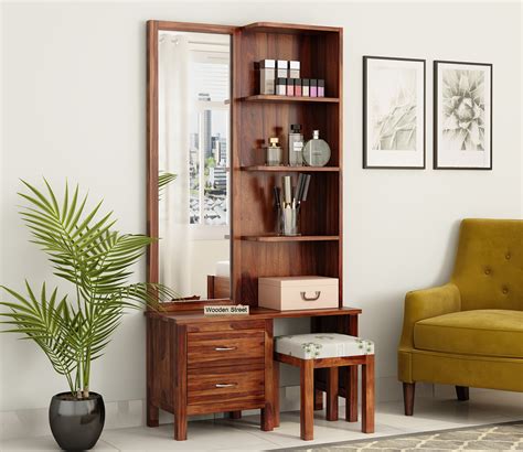 Buy Edrina Sheesham Wood Dressing Table with Storage Drawers and Stool