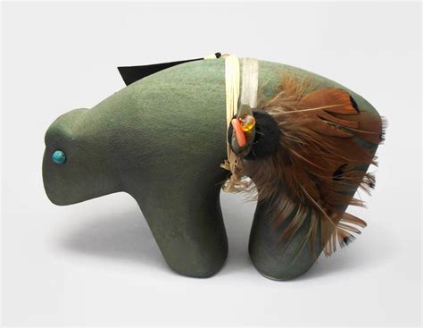 Vintage Raku Pottery Bear By Jeremy Diller Fetish Bear Art Figurine Green With Turquoise Stone