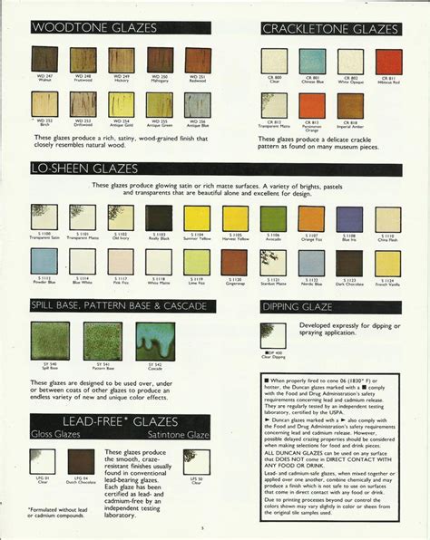 Duncan Woodtone Glaze Color Chart