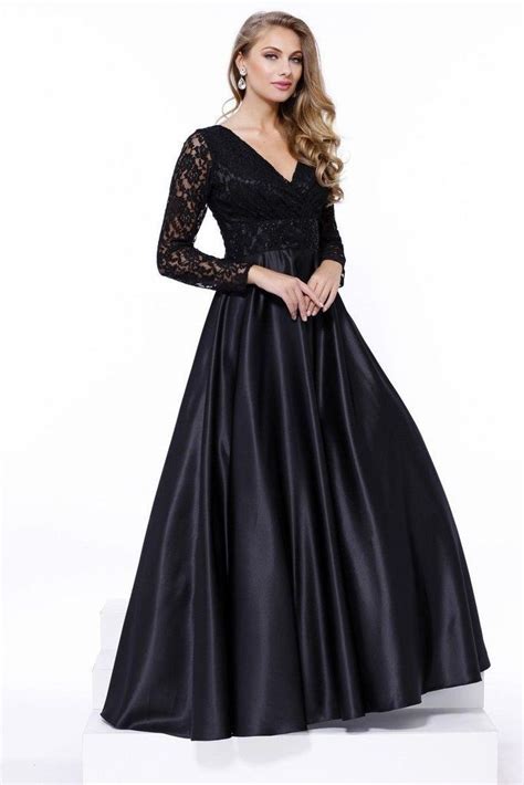 Black Long Sleeve Formal Prom Dress Ball Gown Special Occasion Evening Gowns With Sleeves