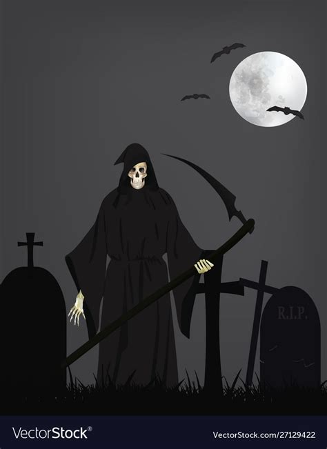 Grim Reaper On Cemetery Royalty Free Vector Image