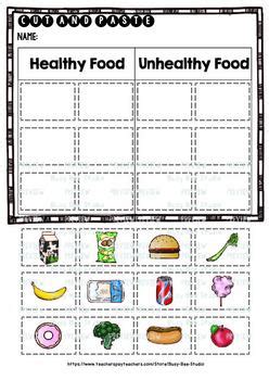 Healthy vs Unhealthy Food | Category Sort | Cut and Paste Worksheets