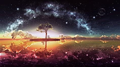 Wallpaper Trees Fantasy Art Night Clouds Chair Atmosphere