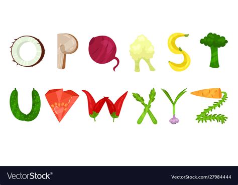 Vegetable And Fruits Alphabet Letters Royalty Free Vector