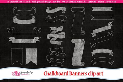 Chalkboard Bunting Banners Clipart Custom Designed Graphic Objects