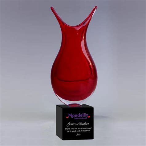 Art Glass Red Vase Award Red Art Glass Vase Sculpture Award