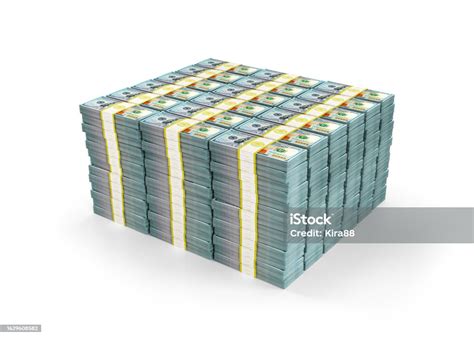 A Pile Of Stacked Wads Of Us Dollar Banknotes On An Isolated Background