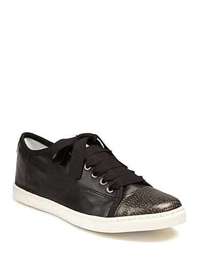 Lanvin Leather And Metallic Snake Embossed Leather Sneakers In Black