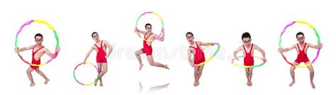 Funny Sportsman With Hula Hoop On White Stock Image Image Of Hula