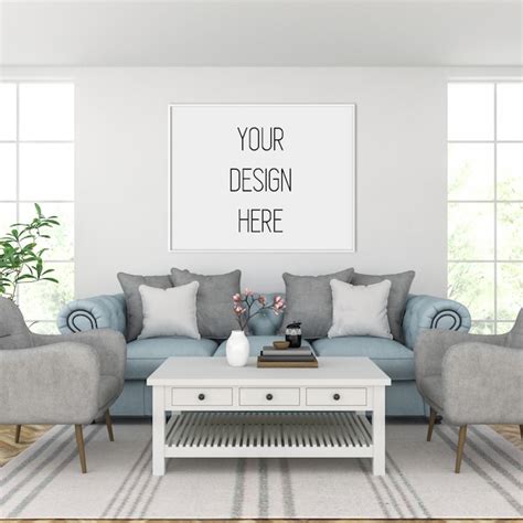 Premium Psd Poster Mockup Living Room With Horizontal Frame