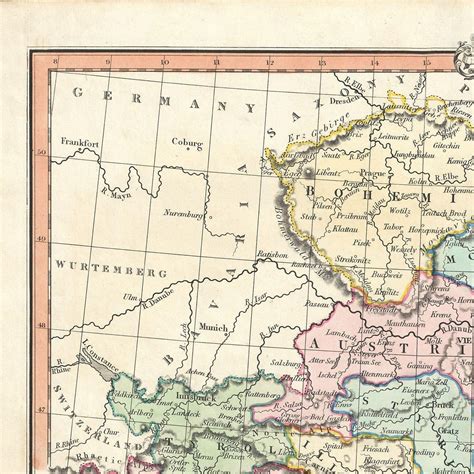 Old Map Of Austria 1850 Very Rare Map Colorfull Map Etsy