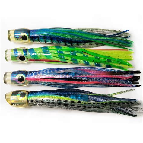 4 pcs Pusher Style Tuna Trolling Lures with Mesh Bag Resin ...