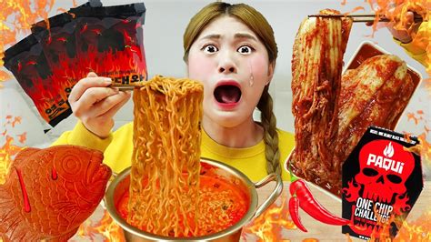 Mukbang Spicy Food Fire Noodle Challenge The Hottest Challenge In The World By Hiu 하이유 Youtube