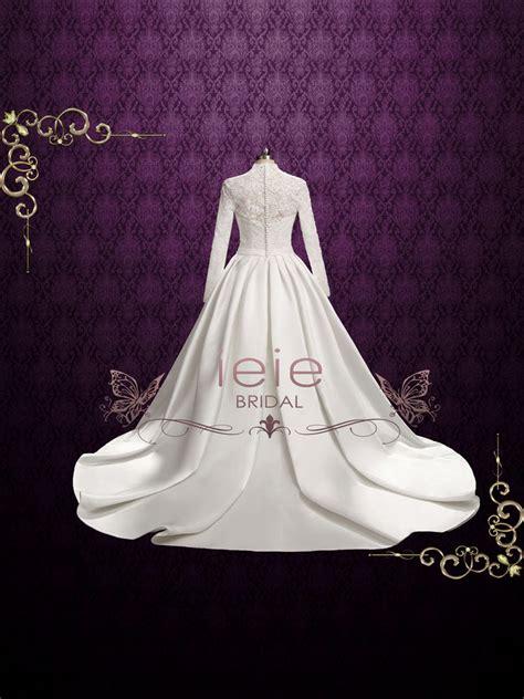 Classic Lace Ball Gown Wedding Dress With Long Lace Sleeves Katherin