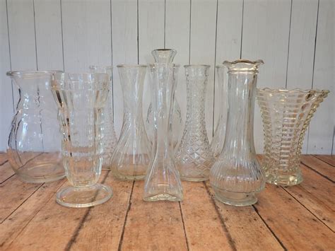 Vintage Clear Glass Bud Vase Set Of 10 Vases All Different Patterns Wedding Vases