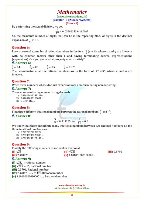 Ncert Solutions For Class 9 Maths Chapter 1 Number Systems In Pdf
