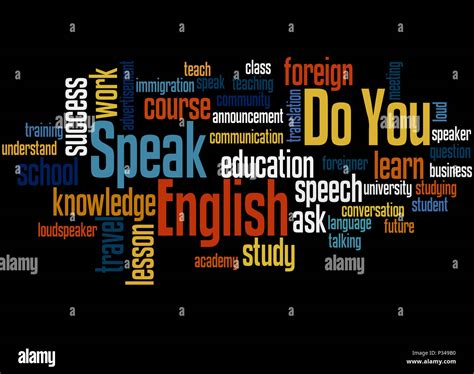 Do You Speak English Word Cloud Concept On Black Background Stock