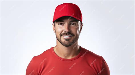 premium ai image stunning photo handsome man wearing a red baseball cap in front view isolated