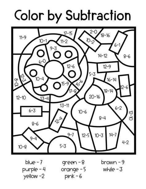 Subtraction Color By Number Worksheet Coloring Pages