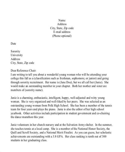 Sample Letter Of Recommendation For A Sorority