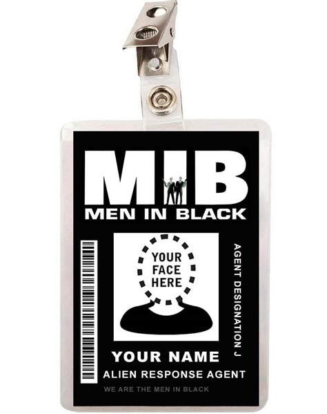 Custom MIB Men In Black ID Badge Costume Name Tag Prop Add Your Picture