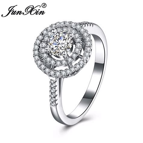 Junxin Luxury Fashion Female White Zircon Ring 100 Real 925 Sterling Silver Jewelry Promise